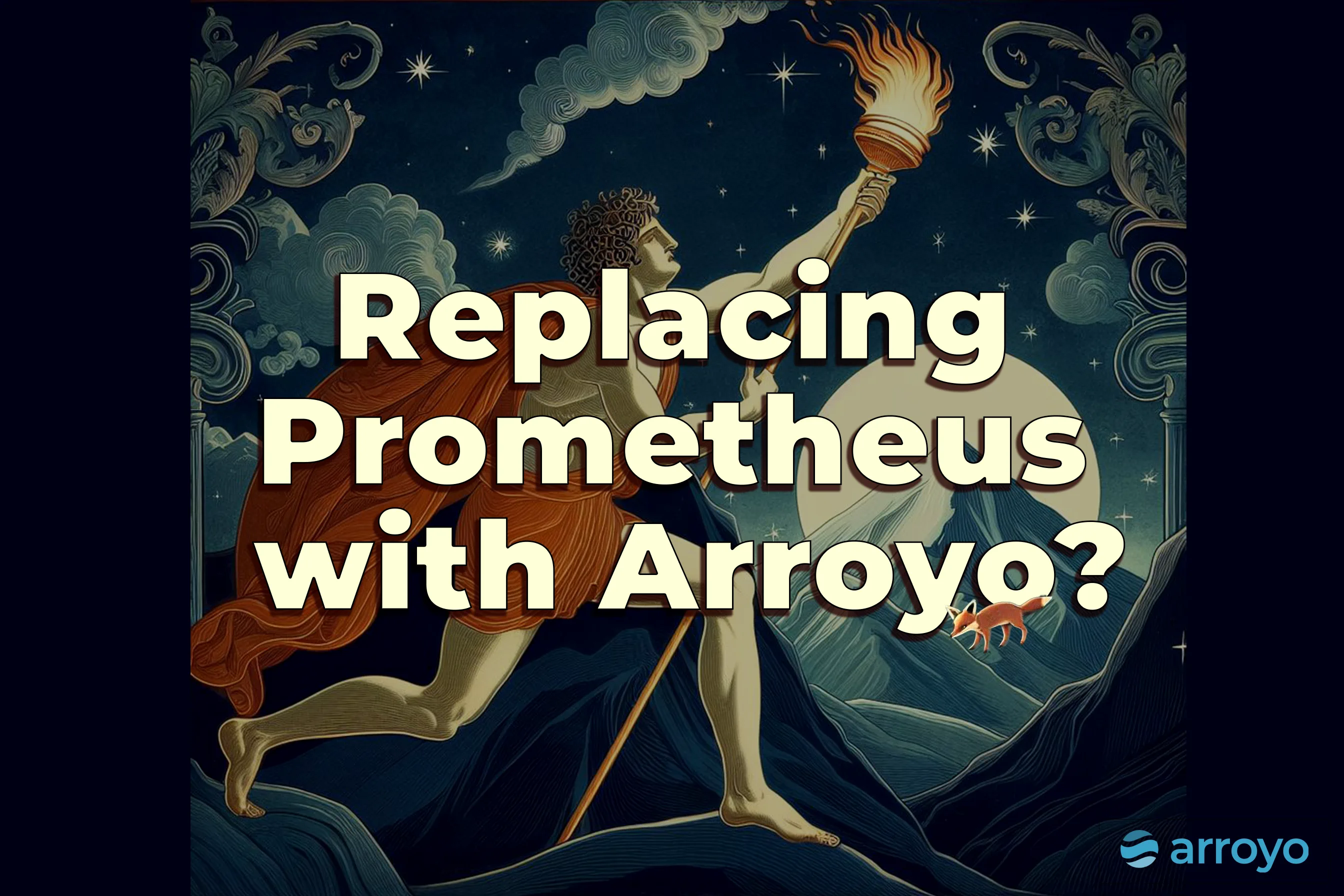 Prometheus holding a torch on a mountain