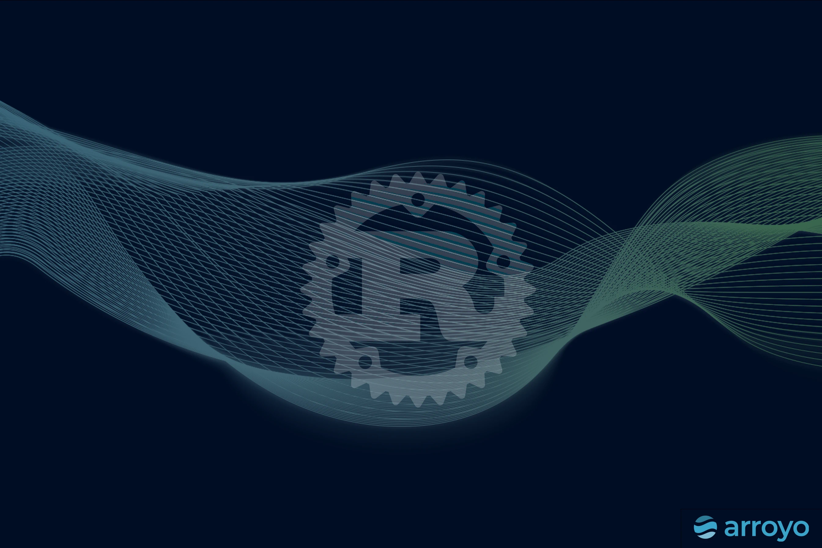 A swirl of colorful lines with the Rust logo in the center