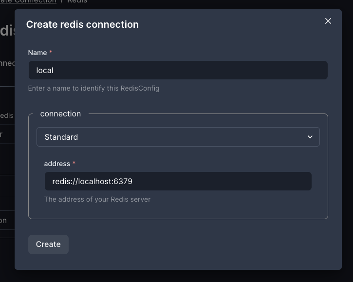 Configuring a Redis connection in the Arroyo API