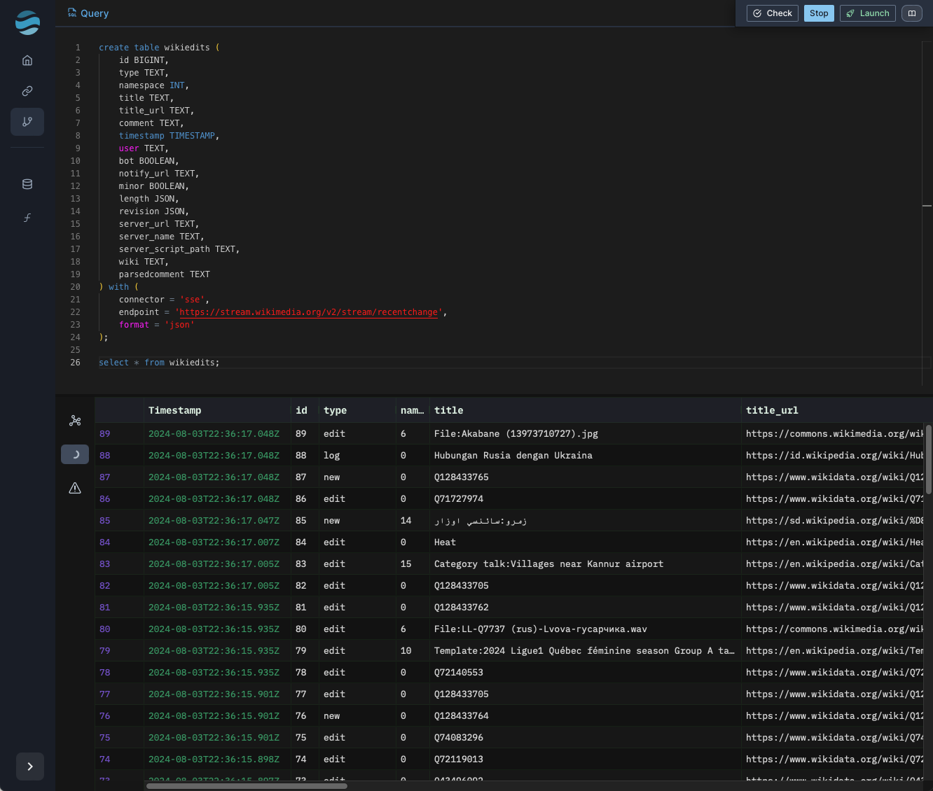 Preview output of the raw data