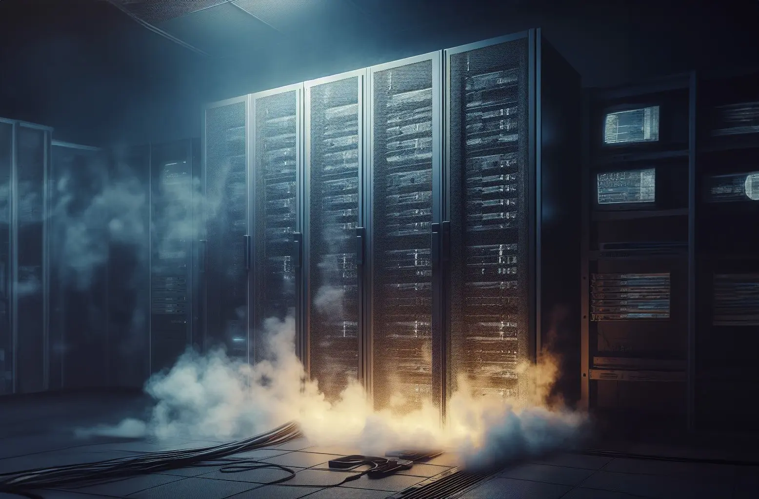 a server room on fire